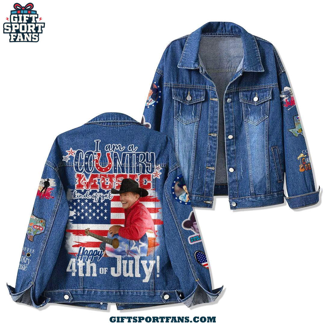 George Strait I Am Country Music Kind Of Gal Happy 4th 2025 Demin Jacket George Strait I Am Country Music Kind Of Gal Happy 4th 2025 Demin Jacket