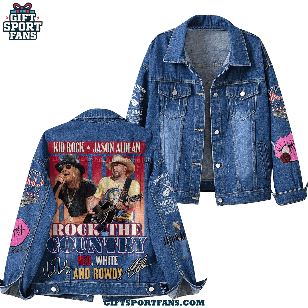 Kid Rock Jason Aldean The Country Red White And Rowdy 2025 Demin Jacket Kid Rock Jason Aldean The Country Red White And Rowdy 2025 Demin Jacket