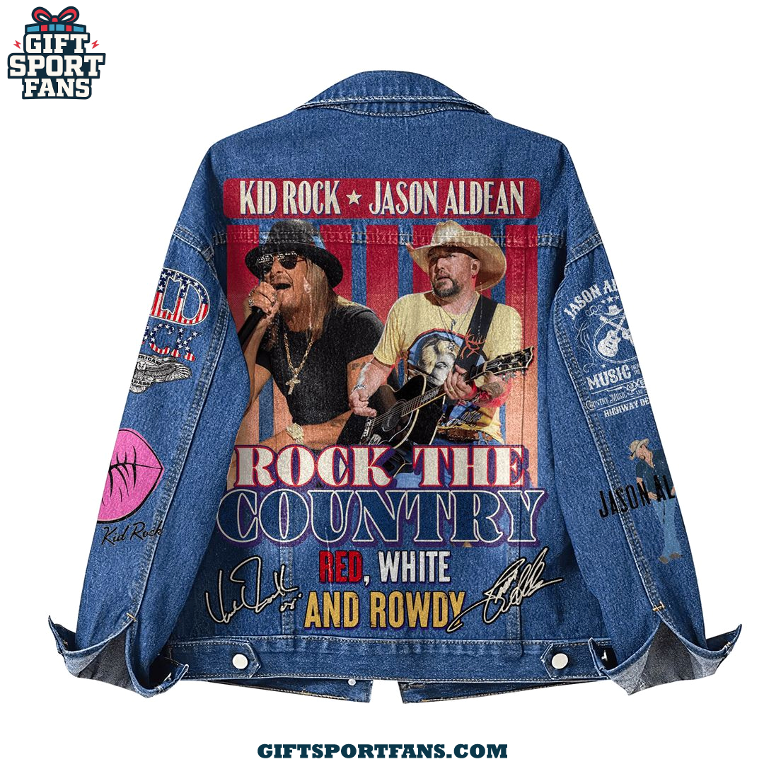 Kid Rock Jason Aldean The Country Red White And Rowdy 2025 Demin Jacket Kid Rock Jason Aldean The Country Red White And Rowdy 2025 Demin Jacket