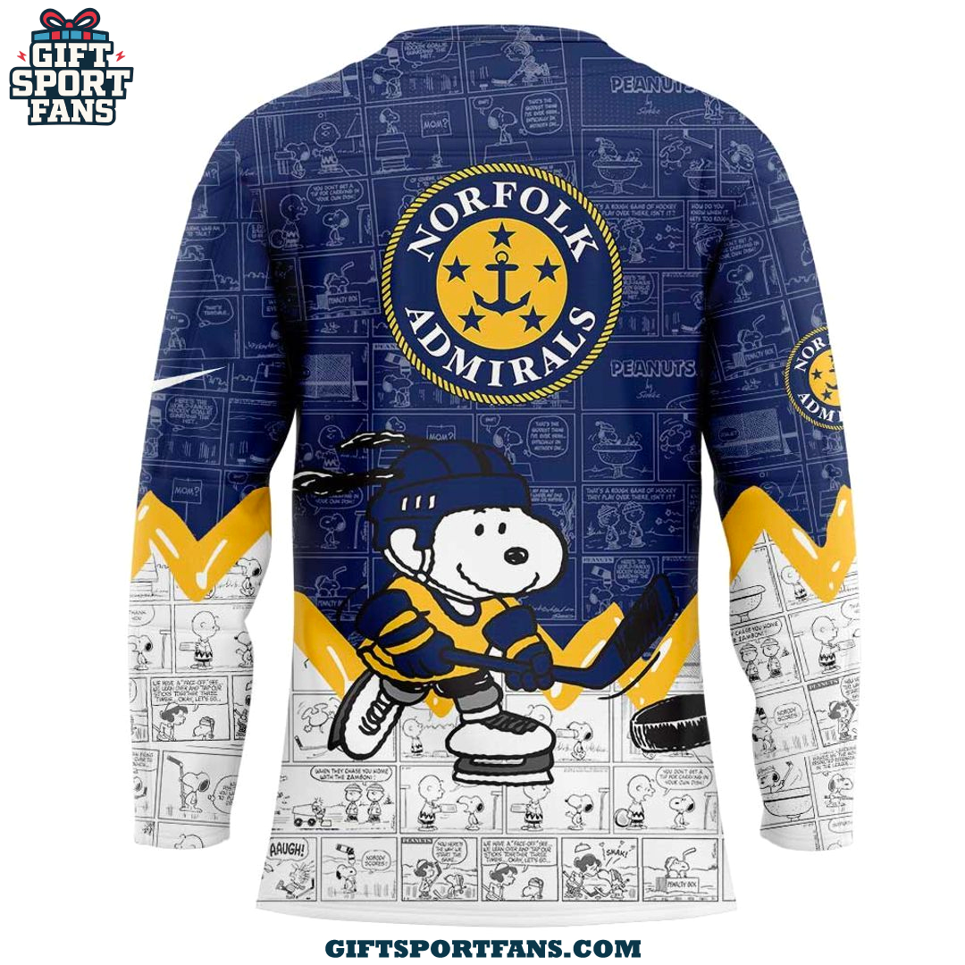 Norfolk Admirals Anniversary of Peanuts 2025 Hockey Jersey Norfolk Admirals Anniversary of Peanuts 2025 Hockey Jersey